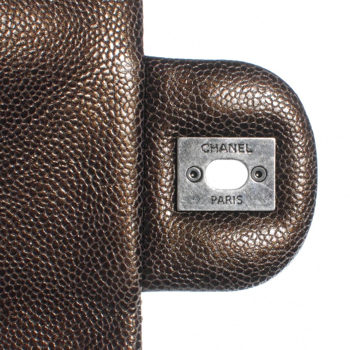 Iridescent Caviar Chic Caviar Flap Dark Gold