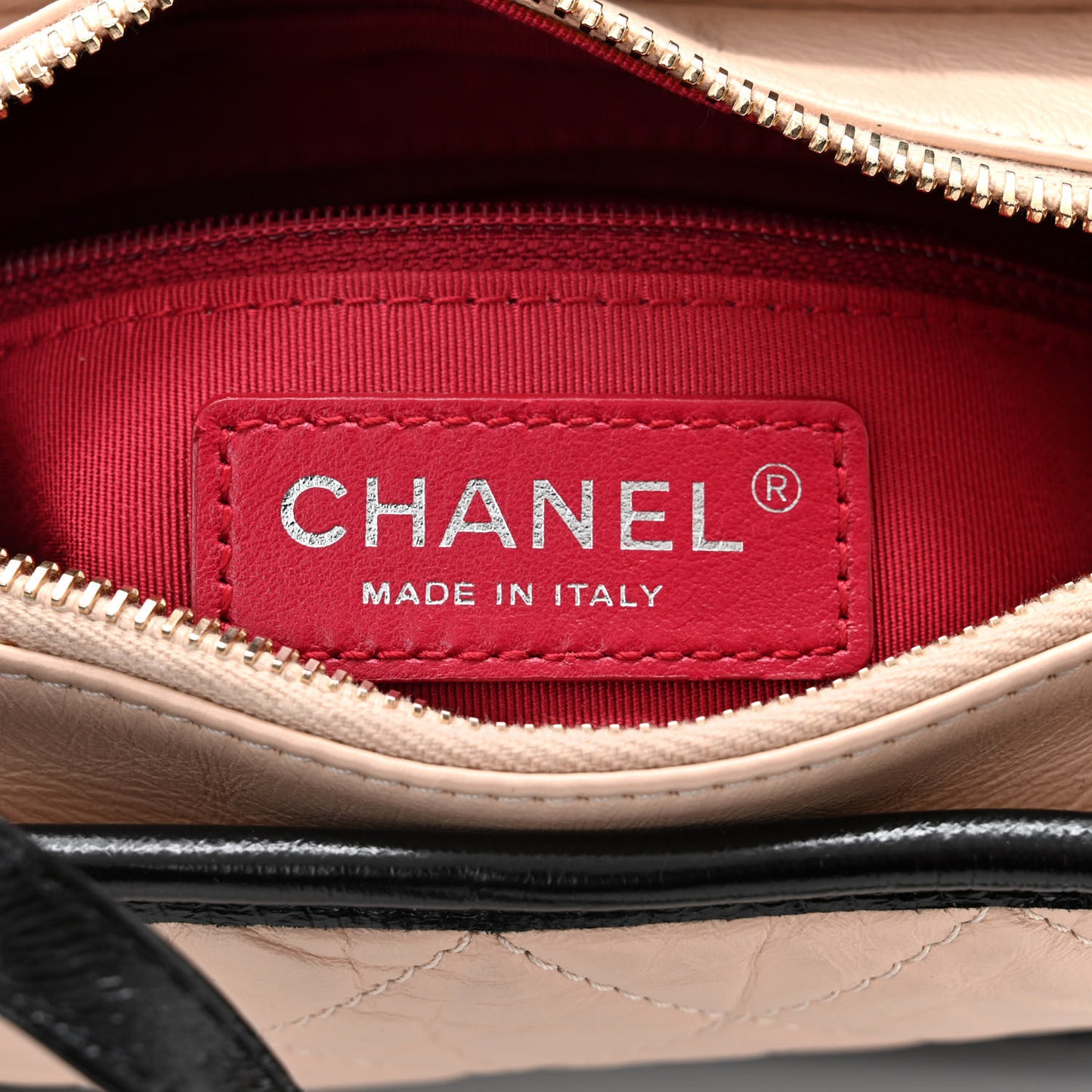 Aged Calfskin Quilted Small Gabrielle Hobo Beige Black
