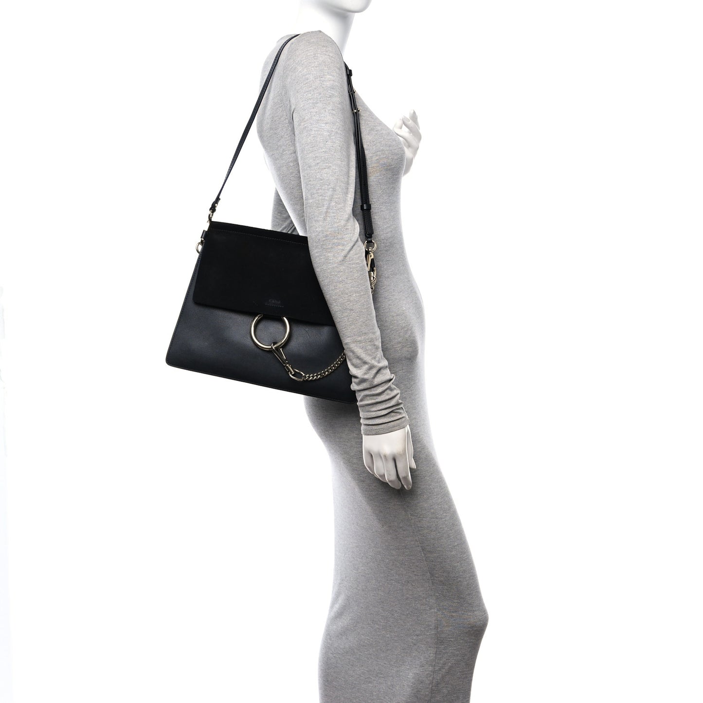 Suede Calfskin Medium Faye Shoulder Bag Black