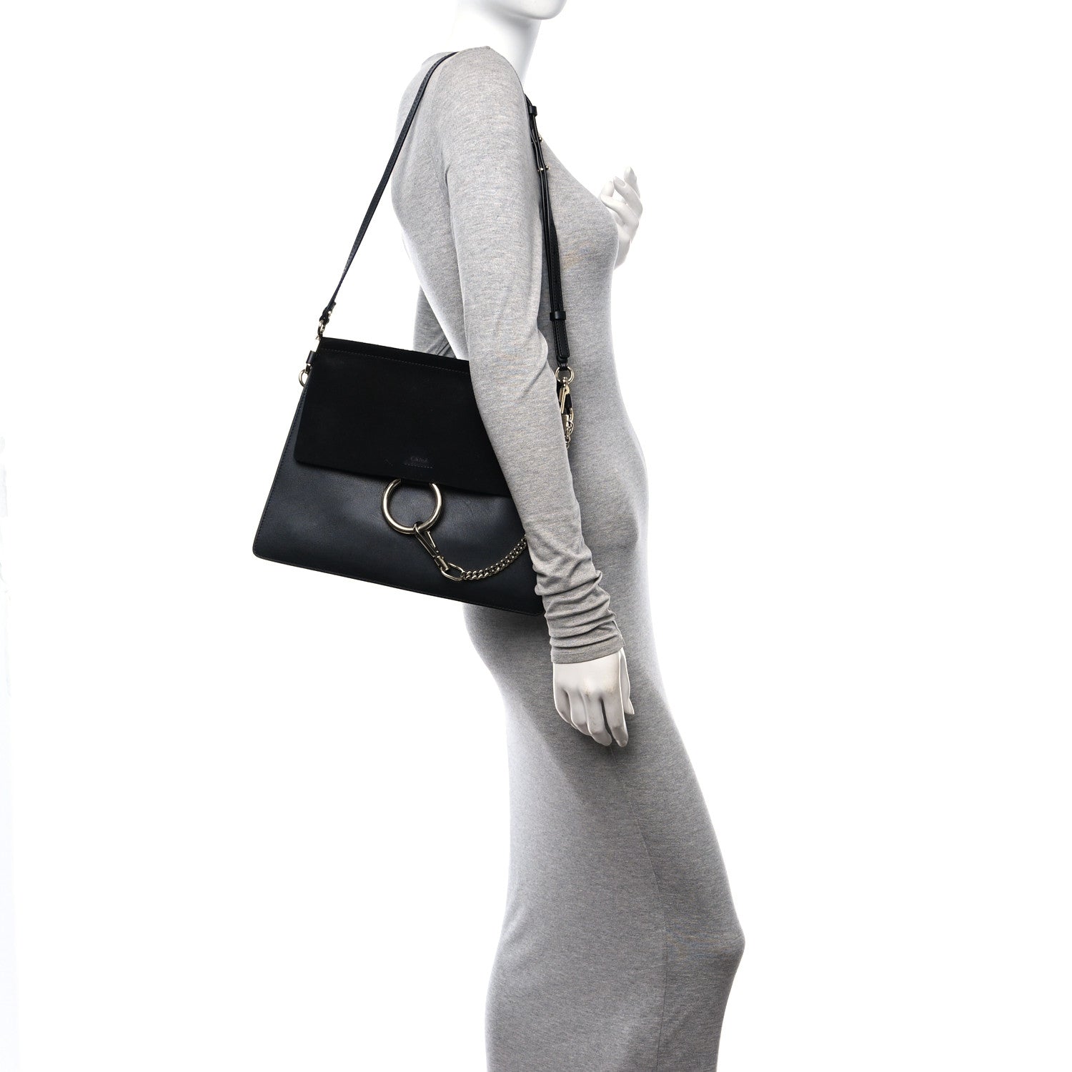 Chloe Suede Calfskin Medium Faye Shoulder Bag Black 2 of 9