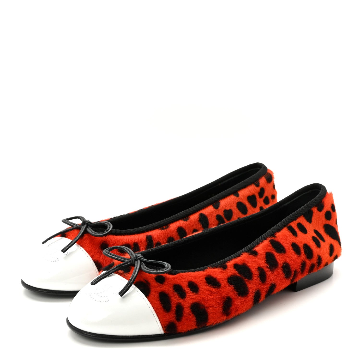 Chanel Pony Hair Lambskin Patent Cap Toe CC Ballerina Flats 37.5 Orange Black White 4 of 9