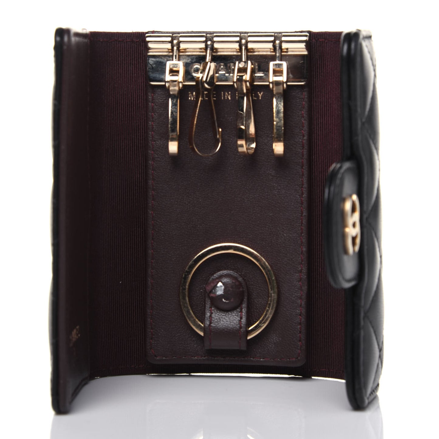 Lambskin Quilted 4 Key Holder Black