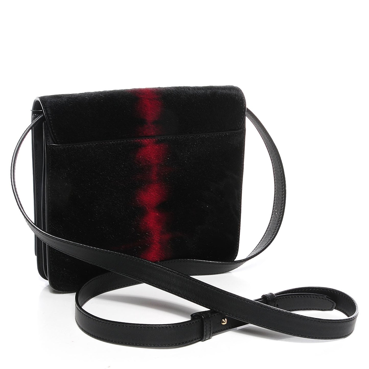 Calf Hair Abstract Flower Shark Lock Medium Flap Bag Black