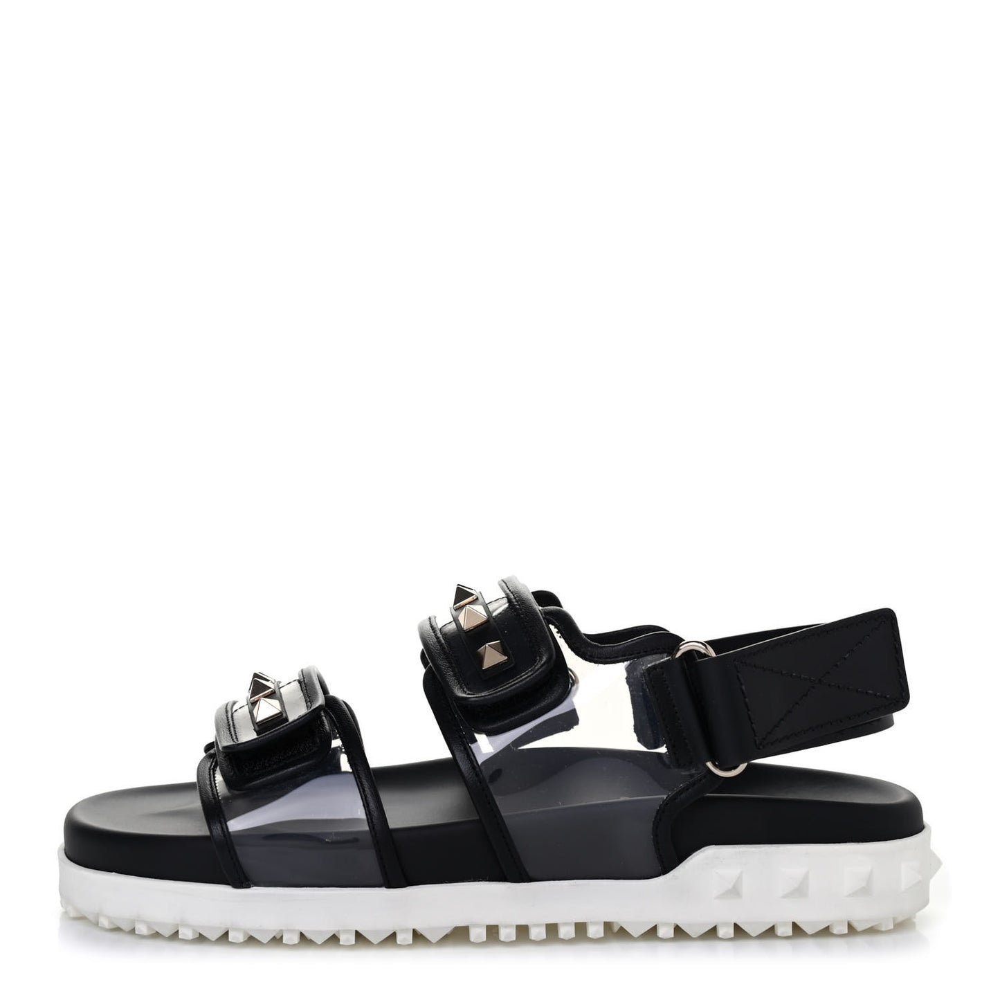 Calfskin PVC Rockstud Velcro Sandals 37 Black White