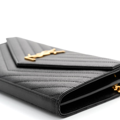 Saint Laurent Grain De Poudre Matelasse Chevron Monogram Chain Wallet Black 9 of 10