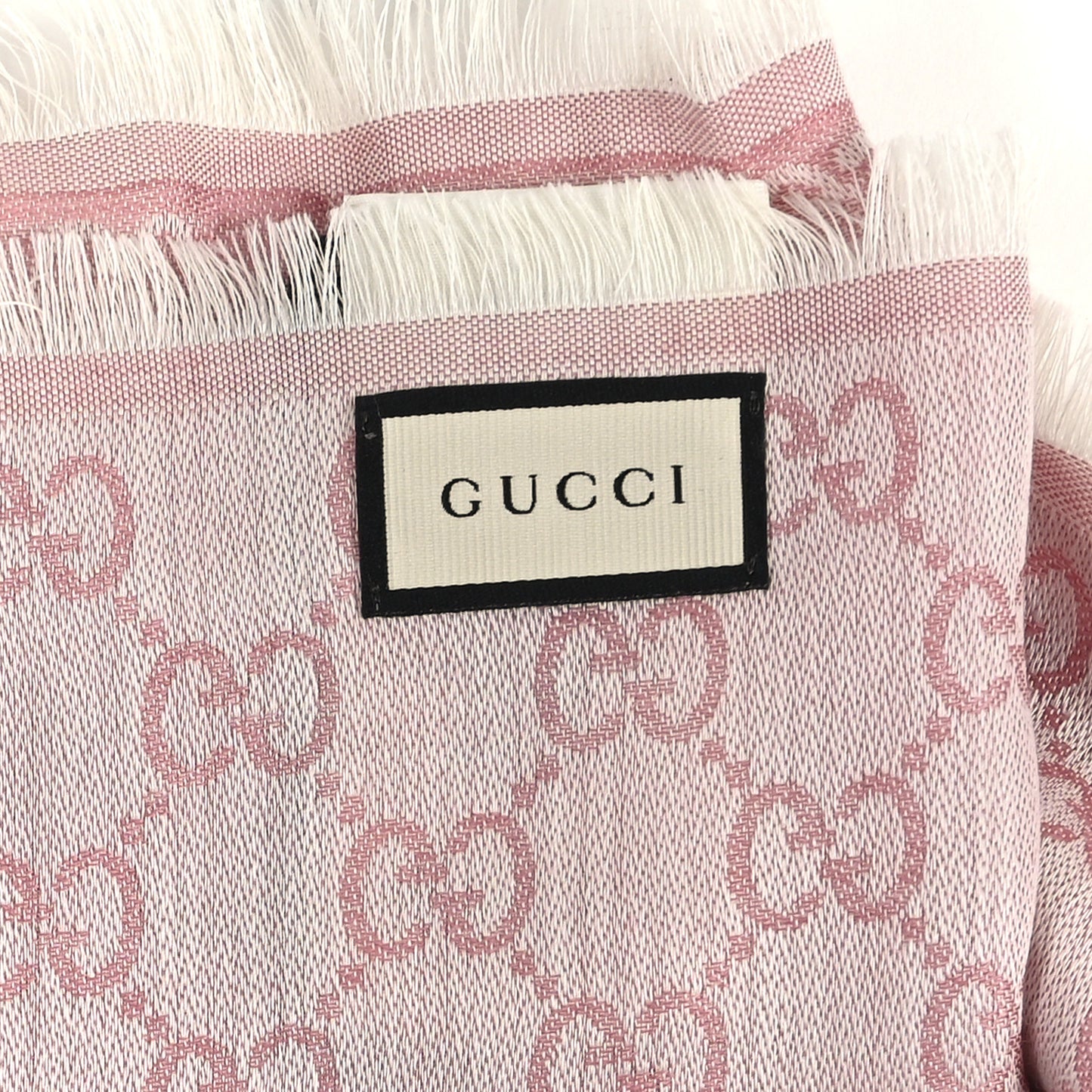 Wool Silk Monogram GGWeb Fringe Shawl Rose Ivory