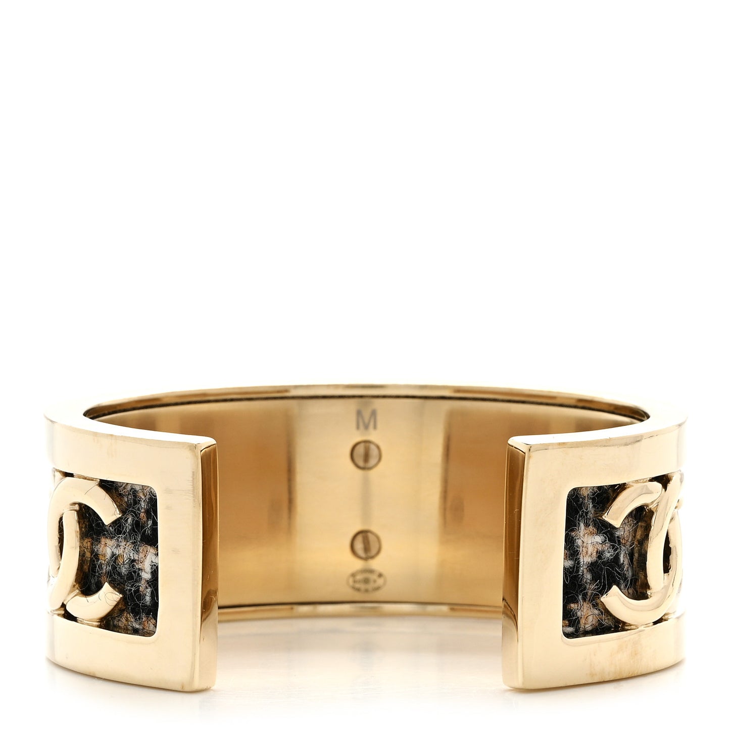 CC Tweed Cuff Bracelet M Gold Beige Black