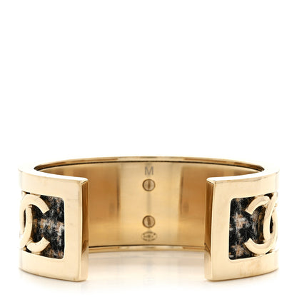Chanel CC Tweed Cuff Bracelet M Gold Beige Black 3 of 6
