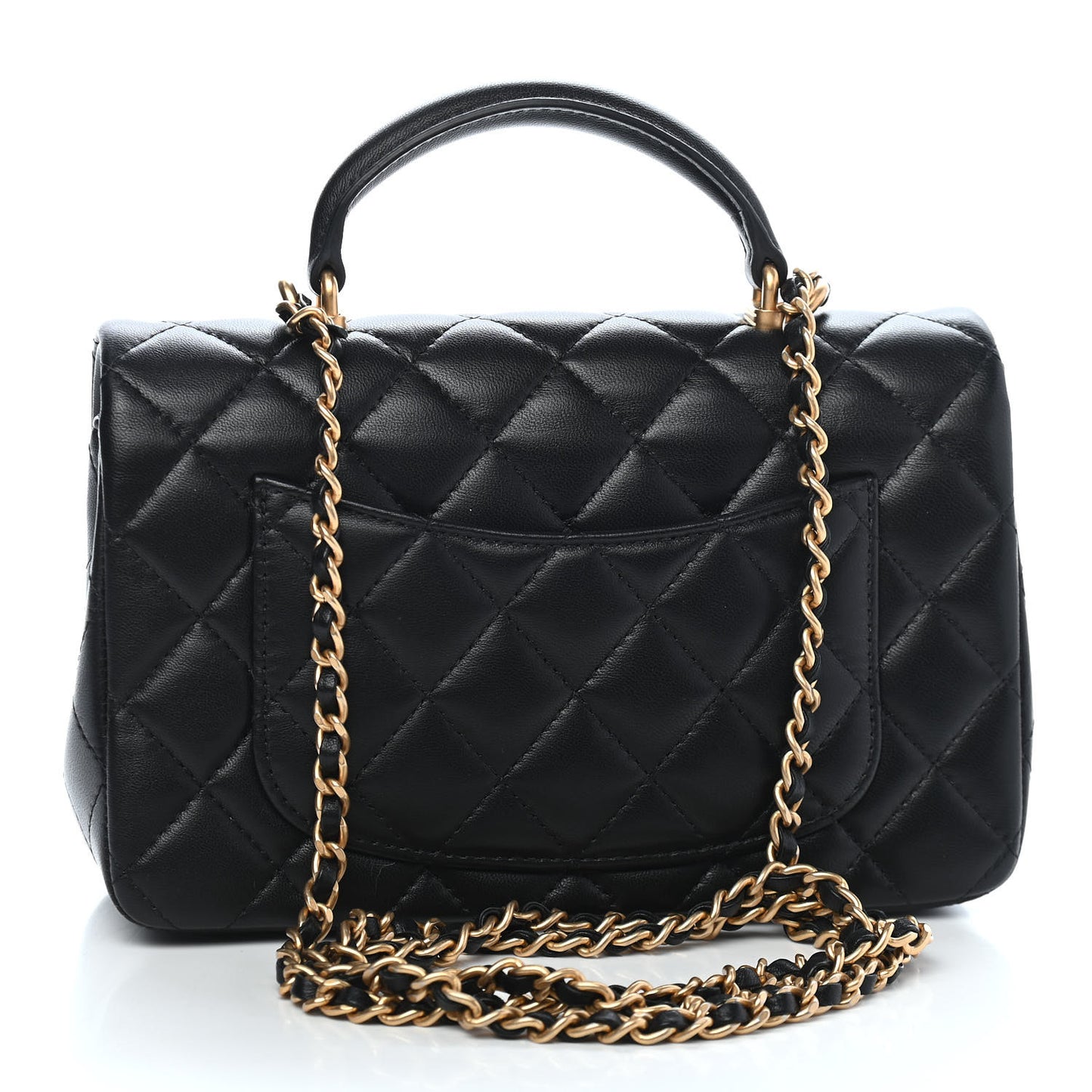 Lambskin Quilted Mini Top Handle Rectangular Flap Black