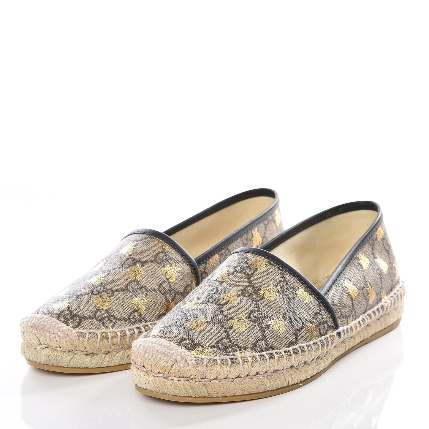 GG Supreme Monogram Bees Espadrille Flats 37 Beige Ebony Oro Black