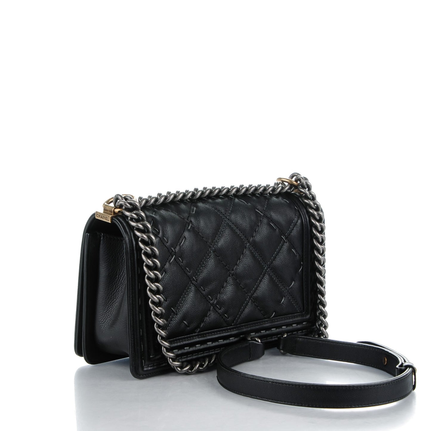 Calfskin Double Stitch Medium Boy Flap Black