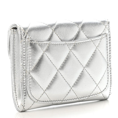 Chanel Metallic Lambskin Quilted Flap Card Holder Wallet Silver 2 of 5