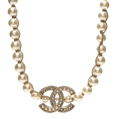 Chanel Metal Pearl Chain CC Long Necklace Gold 1 of 5