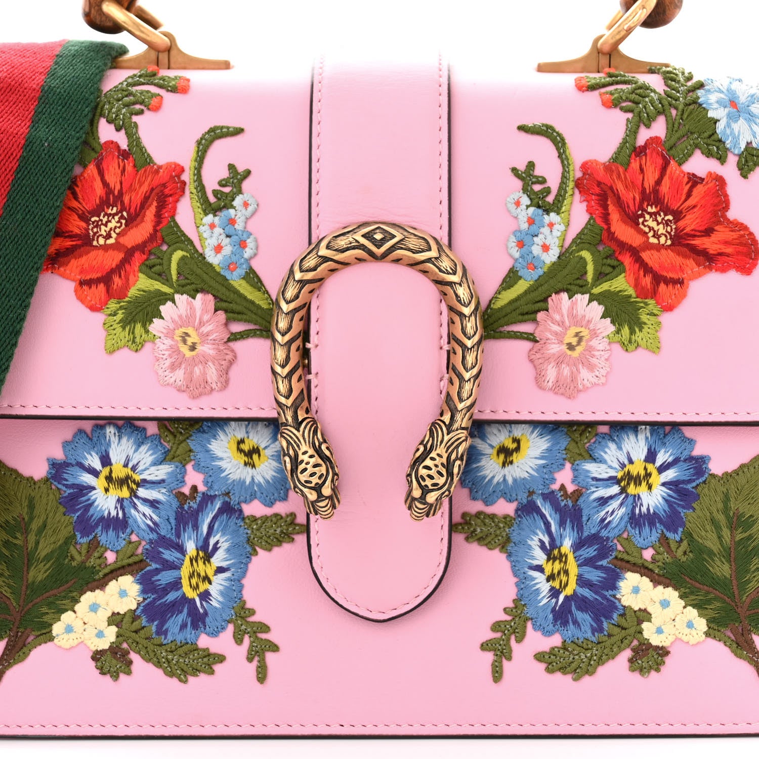 Gucci Calfskin Bamboo Web Embroidered Medium Dionysus Top Handle Bag Pink 9 of 12