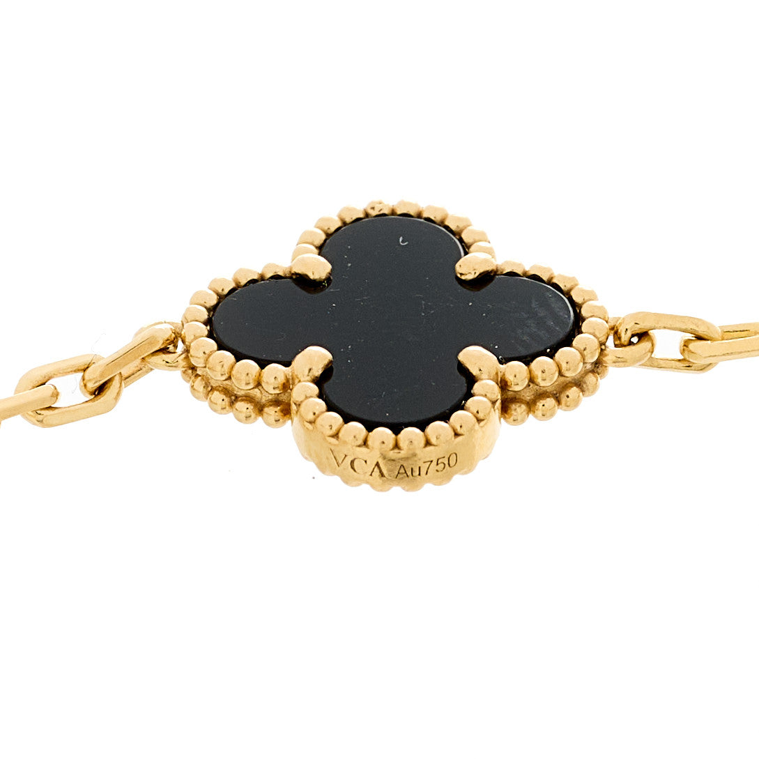 18K Yellow Gold Black Onyx 5 Motifs Vintage Alhambra Bracelet