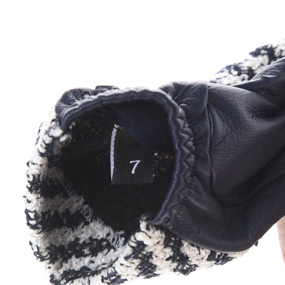 Chanel Lambskin Tweed CC Fingerless Gloves 7 Navy White 5 of 6