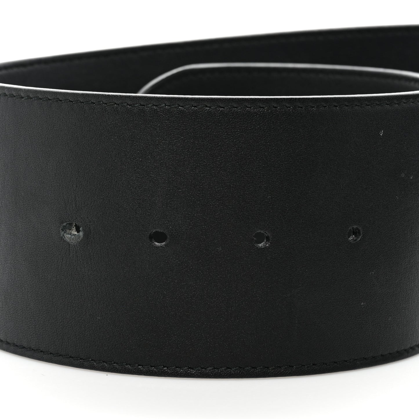 Moon Calfskin Pearl Double G 70mm Belt 80 32 Black Cream