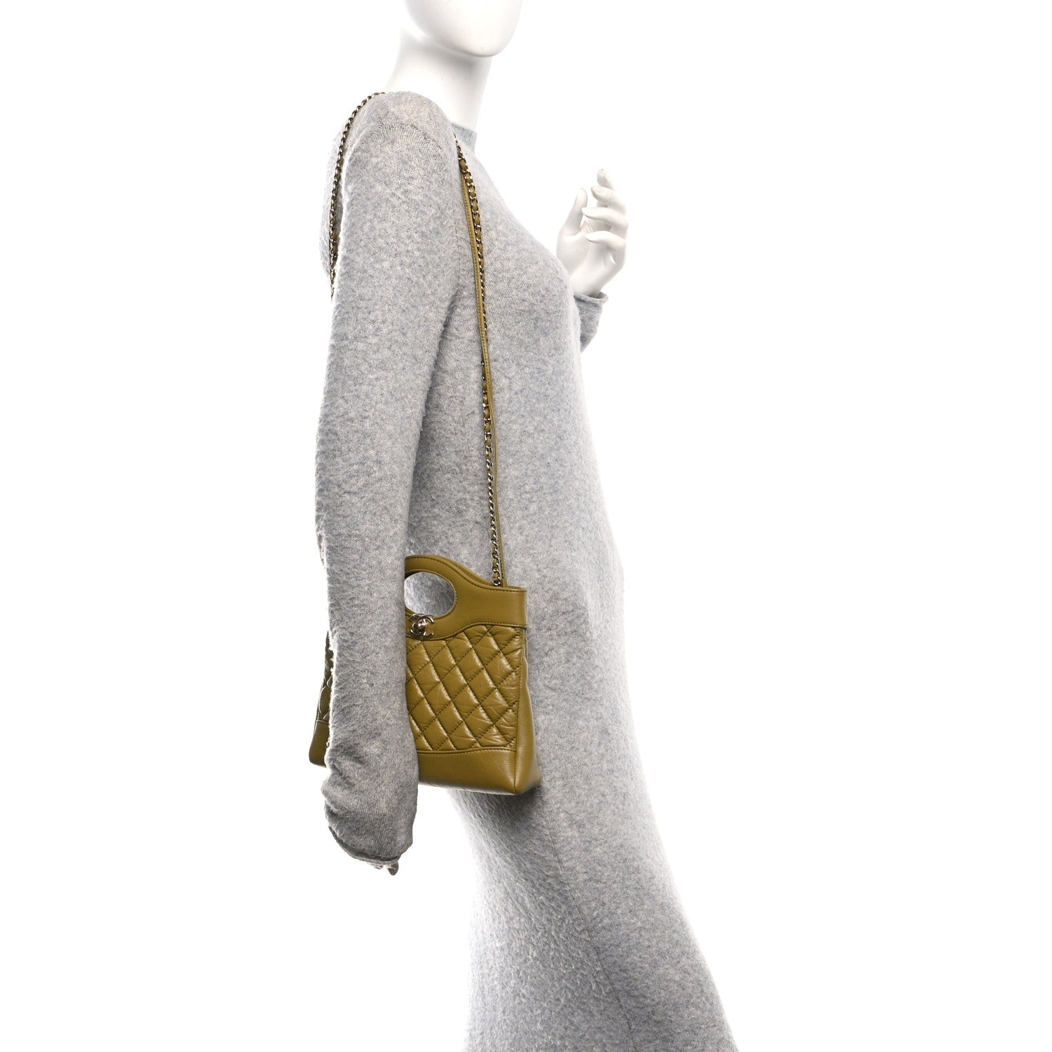 Chanel Shiny Crumpled Calfskin Quilted Mini 31 Shopping Bag Khaki 2 of 10