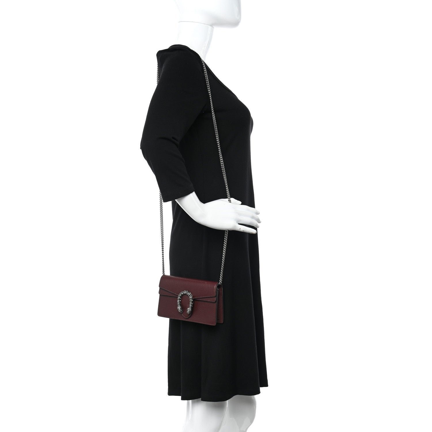 Gucci Dollar Calfskin Crystal Super Mini Dionysus Shoulder Bag Vintage Bordeaux Black Diamond 2 of 9