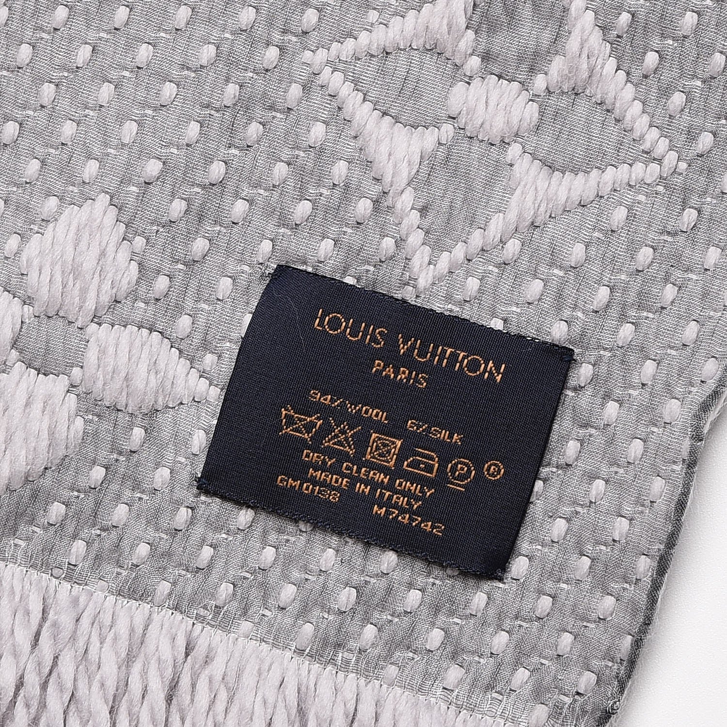 Louis Vuitton Wool Silk Logomania Scarf Pearl Grey 4 of 4