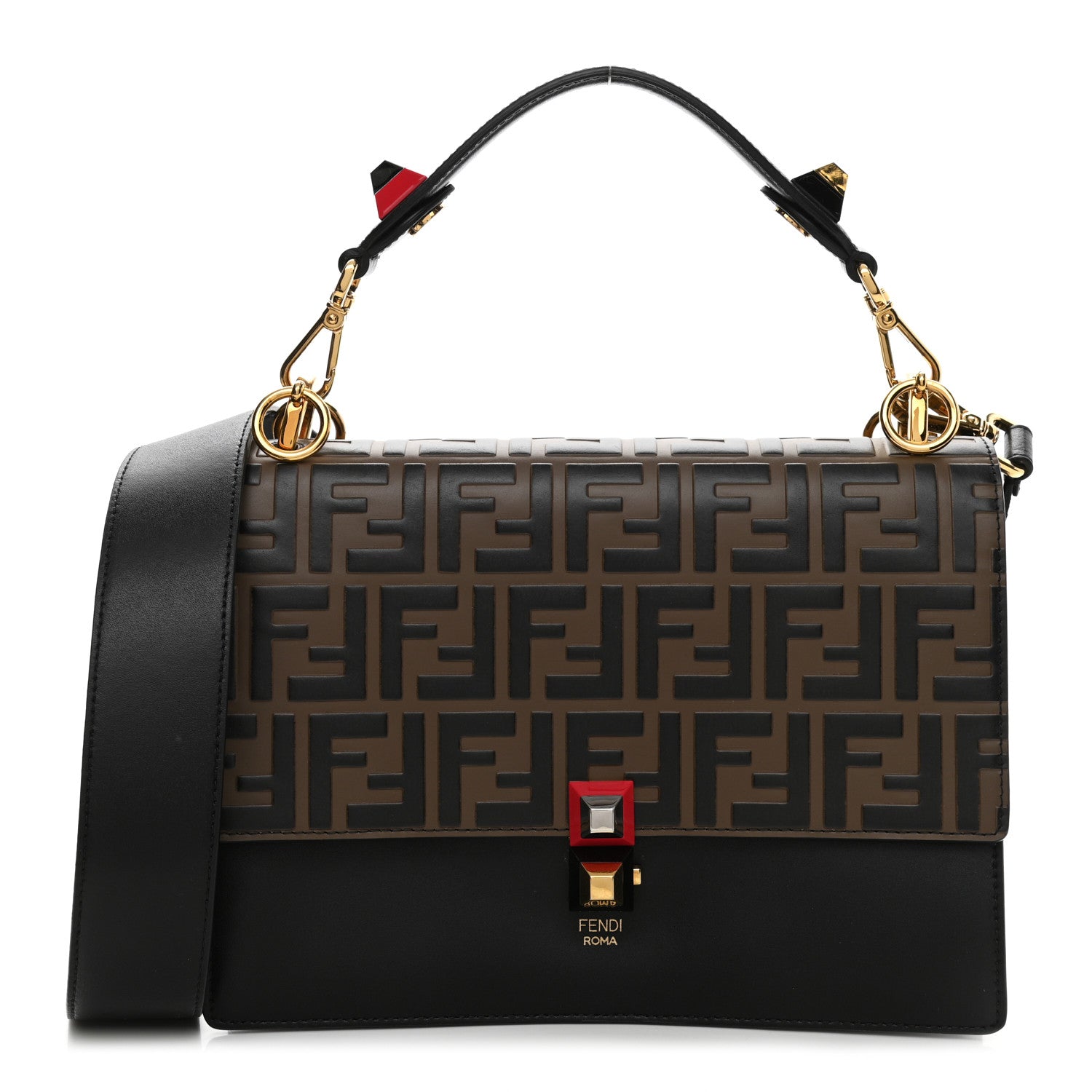 Fendi Vitello Liberty Bi-Color FF 1974 Embossed Kan I Shoulder Bag Black Maya 1 of 10