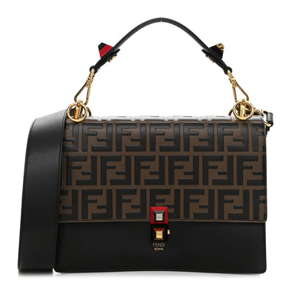Fendi Vitello Liberty Bi-Color FF 1974 Embossed Kan I Shoulder Bag Black Maya 1 of 10