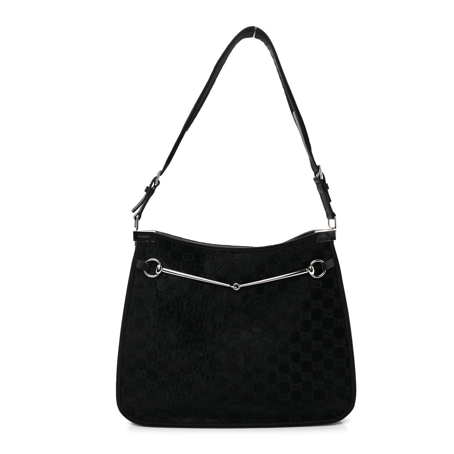Calf Hair Monogram Horsebit Slim Shoulder Bag Black