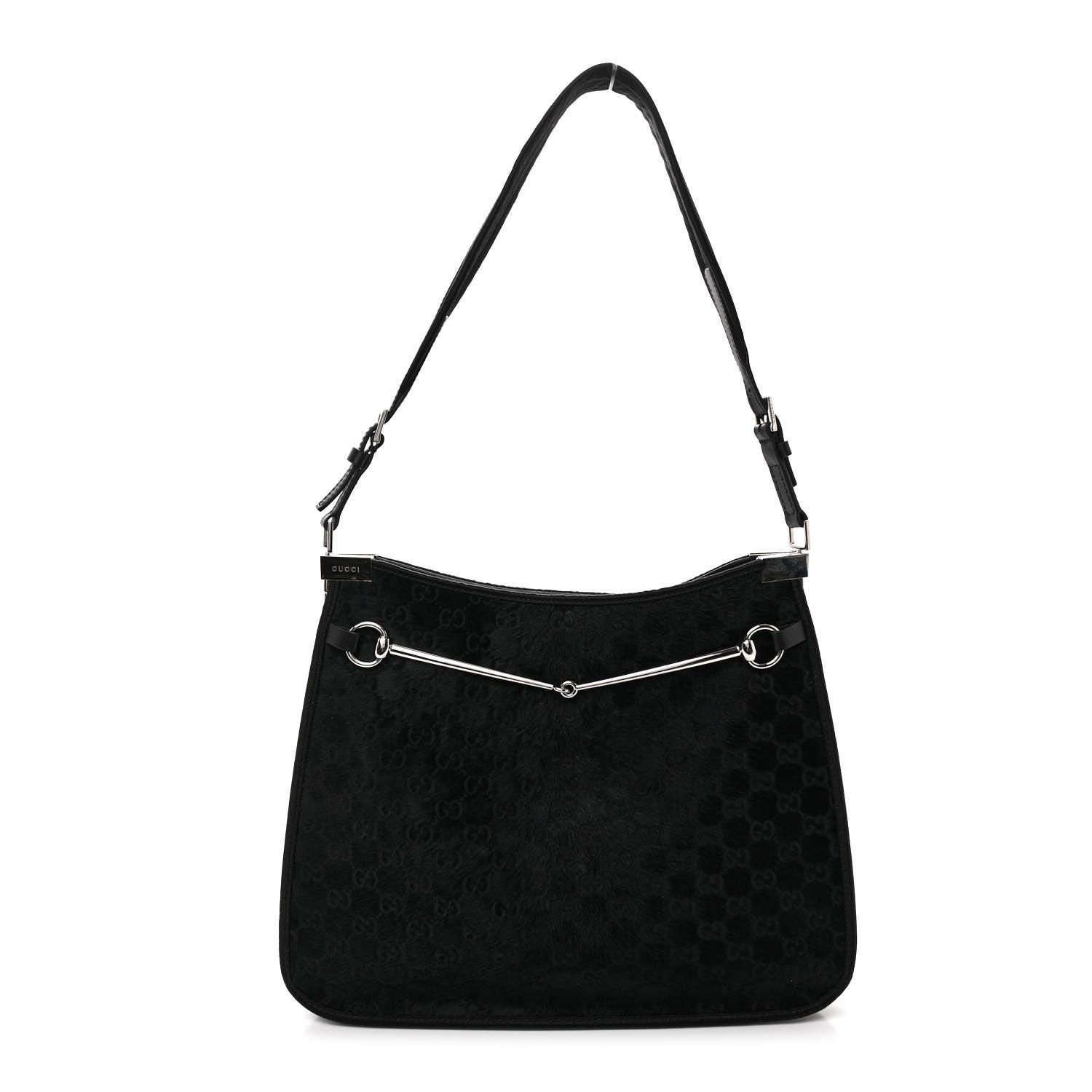 Gucci Calf Hair Monogram Horsebit Slim Shoulder Bag Black 1 of 10