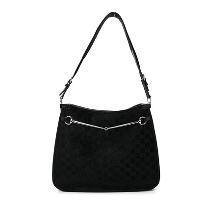 Gucci Calf Hair Monogram Horsebit Slim Shoulder Bag Black 1 of 10