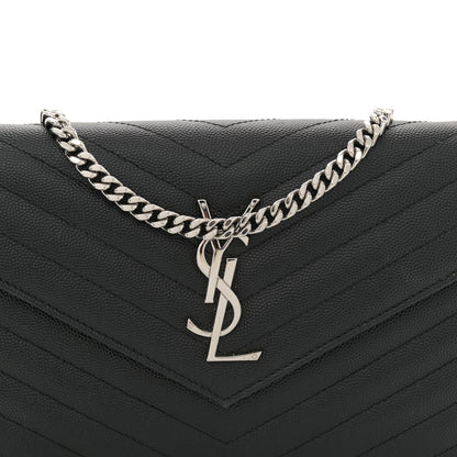 Saint Laurent Grain De Poudre Matelasse Chevron Monogram Chain Wallet Black 8 of 12