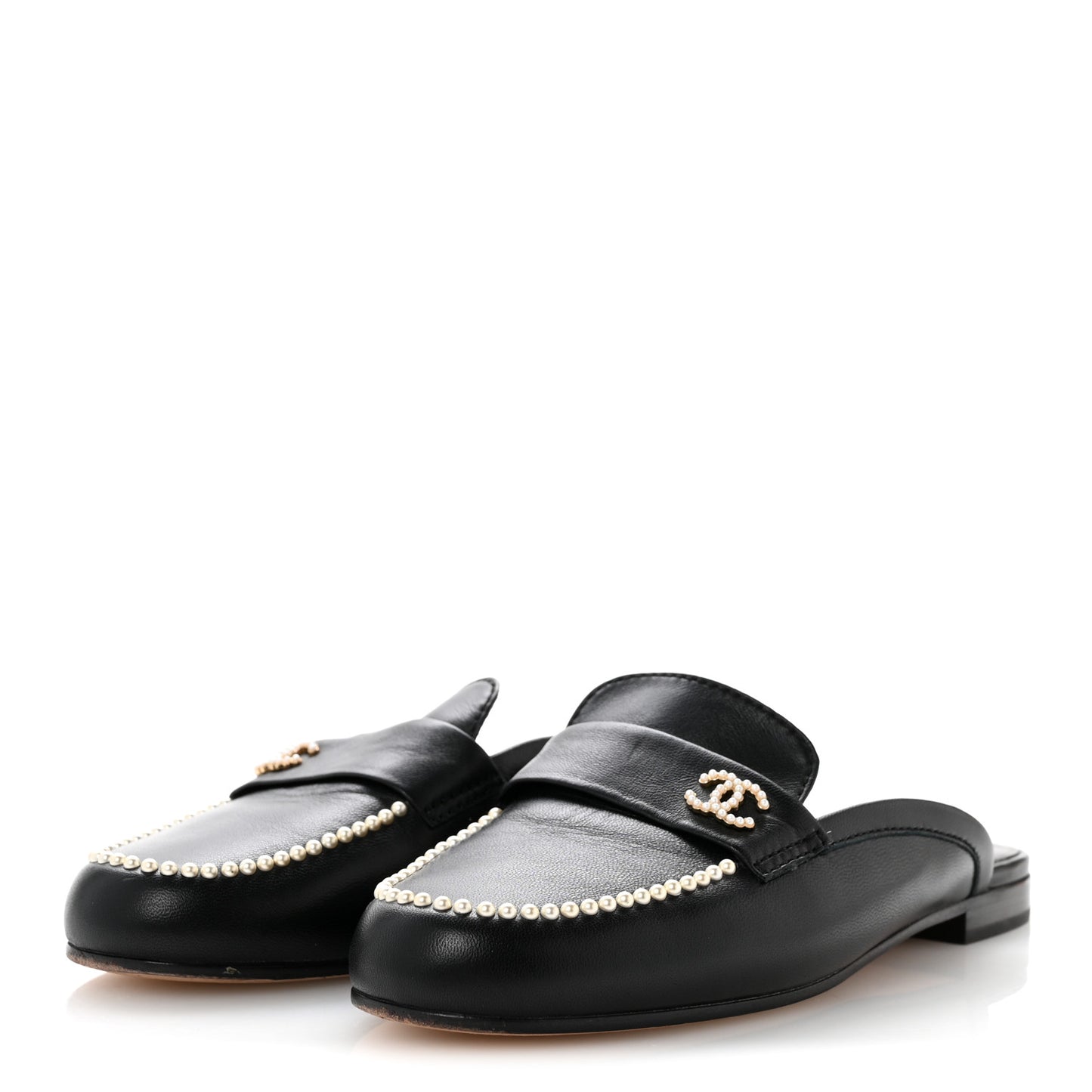 Lambskin Pearl CC Mules 38 Black