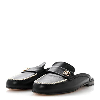 Chanel Lambskin Pearl CC Mules 38 Black 4 of 9