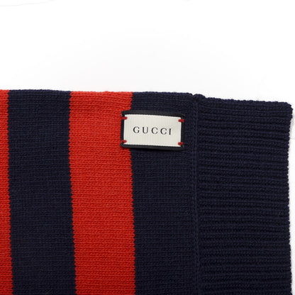 Gucci Wool Tricot Striped Bee Scarf Sapphire Red 5 of 5
