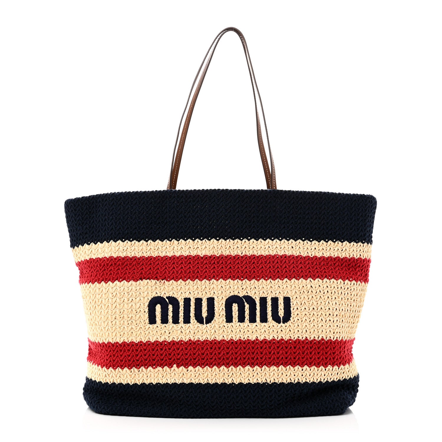 Miu Miu Raffia Crochet Stripe Tote Natural Blue 1 of 18