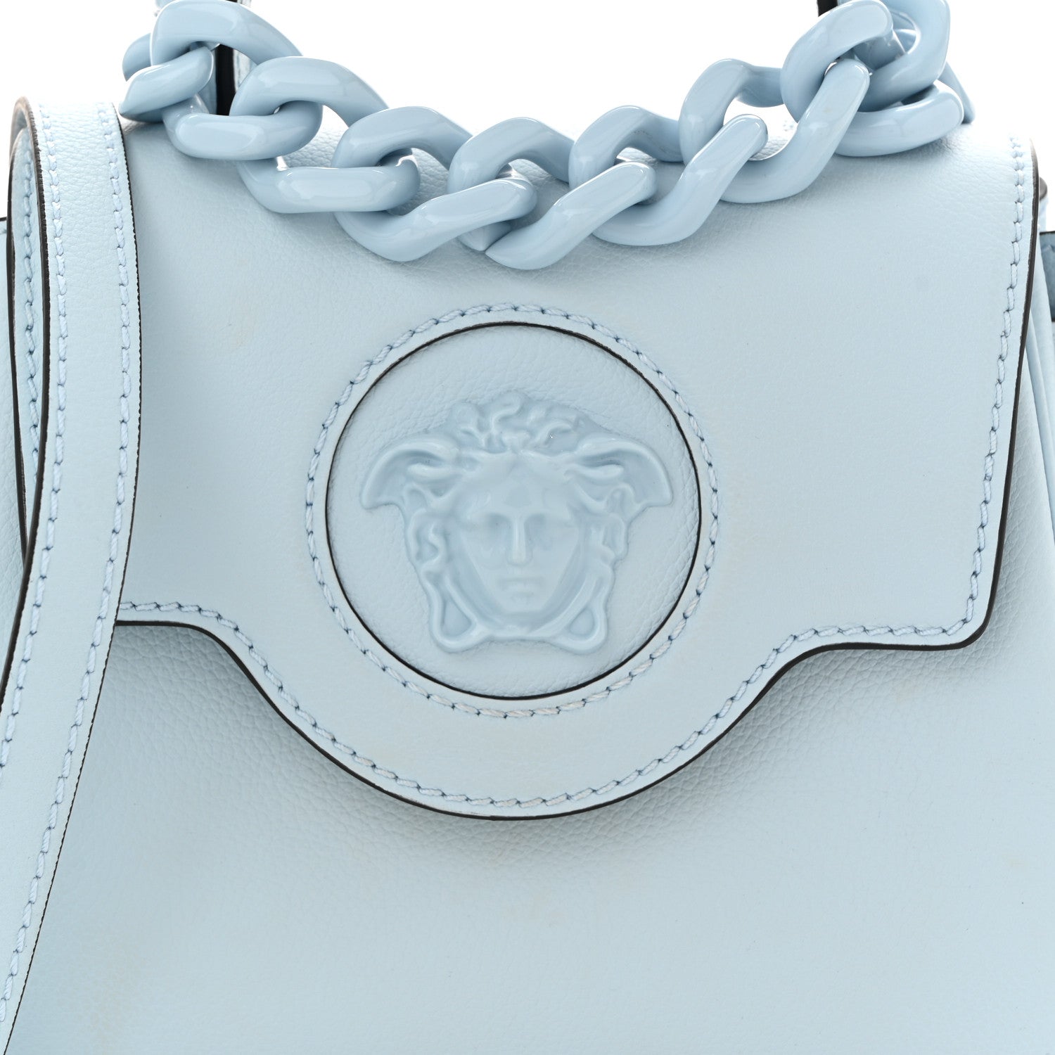 Versace Grained Calfskin Small La Medusa Top Handle Bag Light Blue 7 of 10