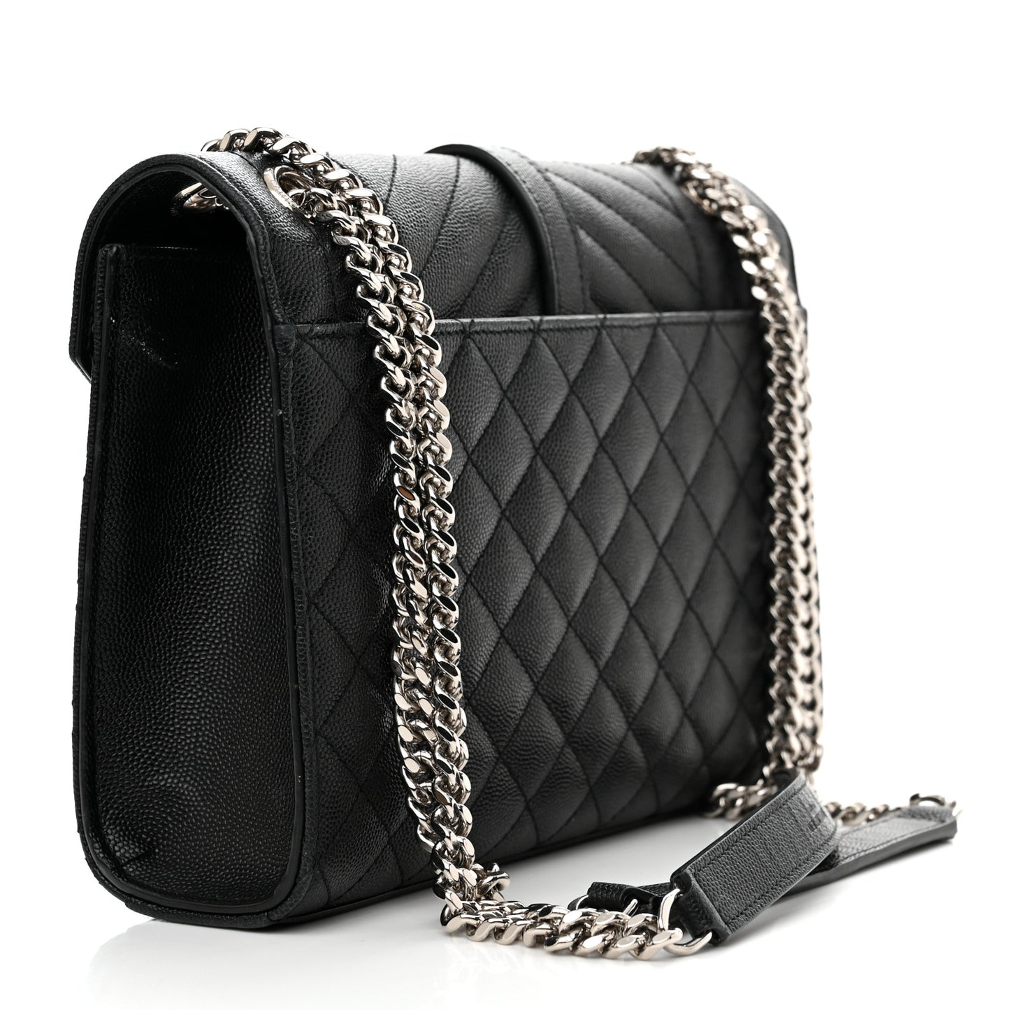 Grain De Poudre Textured Mixed Matelasse Triquilt Medium Monogram Satchel Black