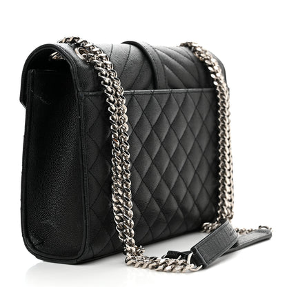Saint Laurent Grain De Poudre Textured Mixed Matelasse Triquilt Medium Monogram Satchel Black 3 of 13