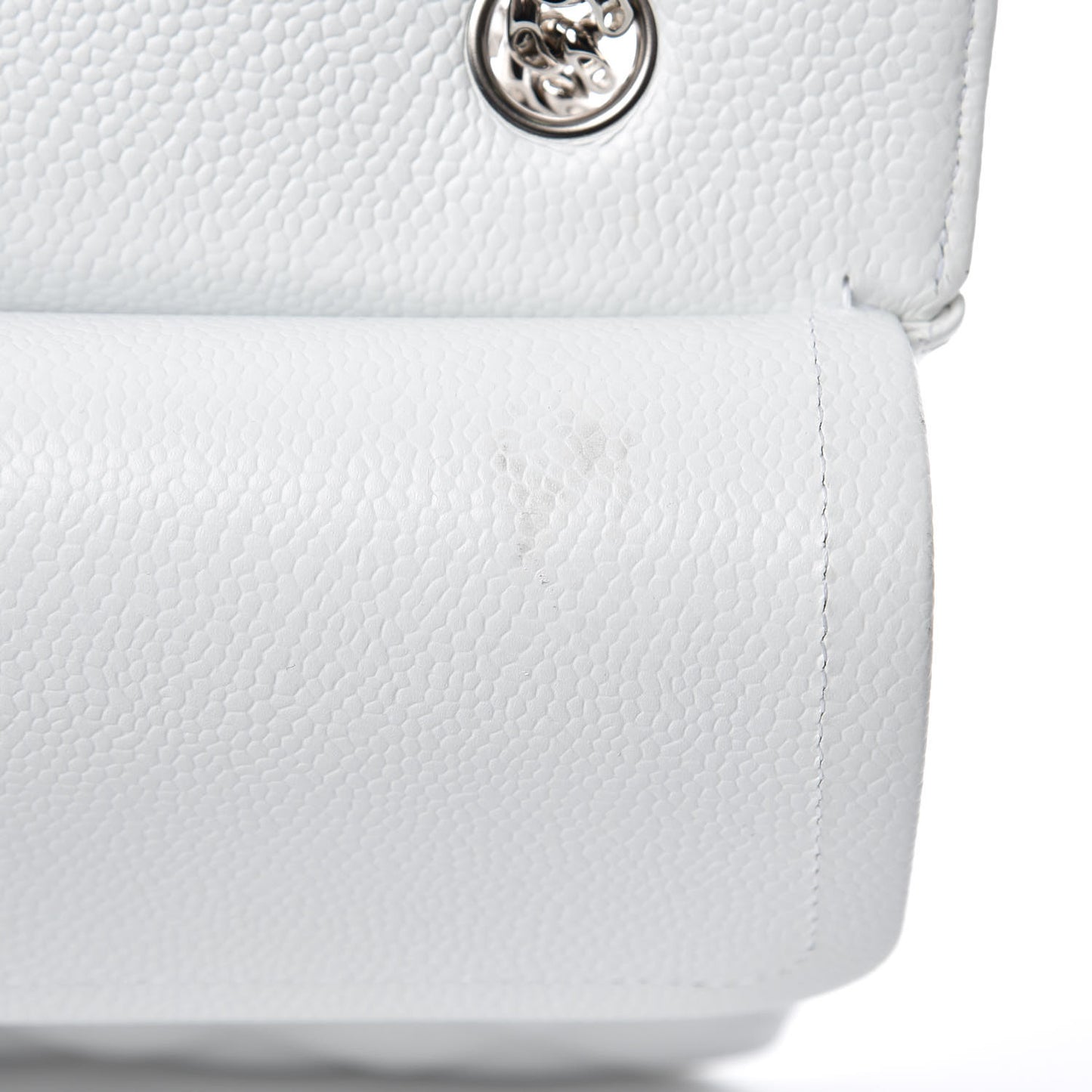Caviar Quilted Medium Double Flap Bijoux Chain White