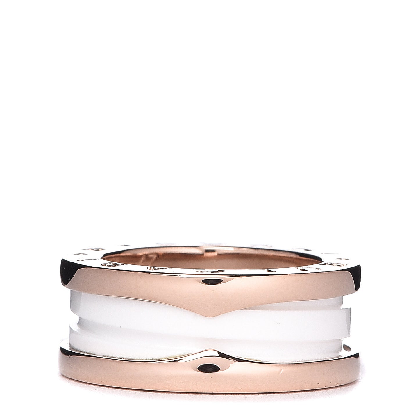 18K Rose Gold White Ceramic B.Zero1 Two-Band Ring 47 4