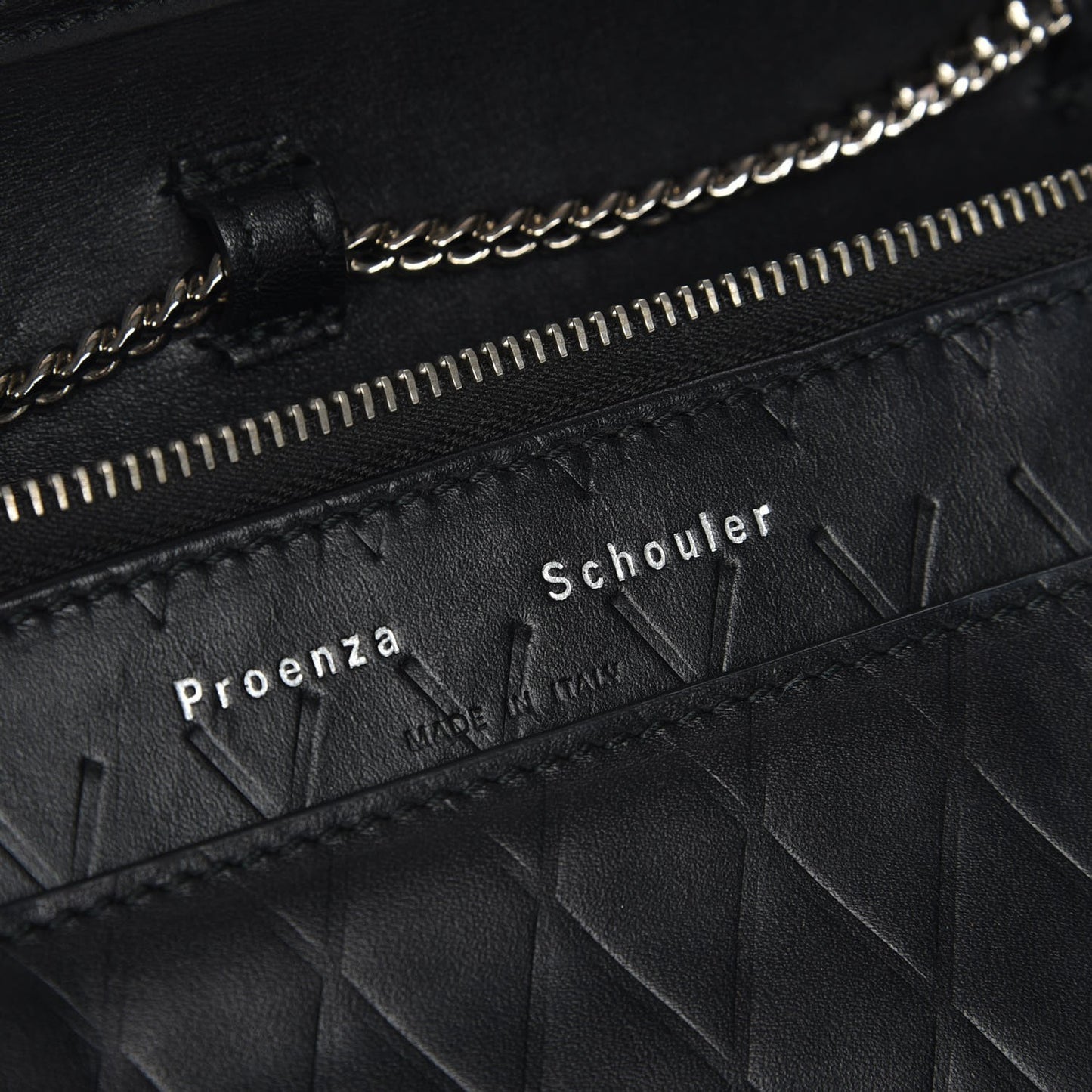 Calfskin Embossed Crosshatch PS11 Chain Wallet Black