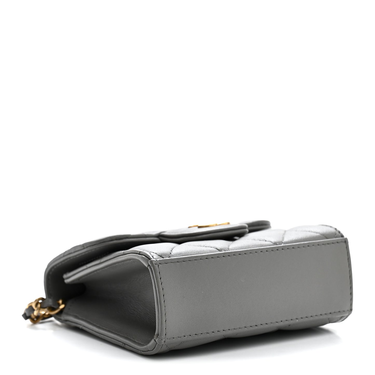 Lambskin Quilted Metal Top Handle Flap Clutch With Chain Grey