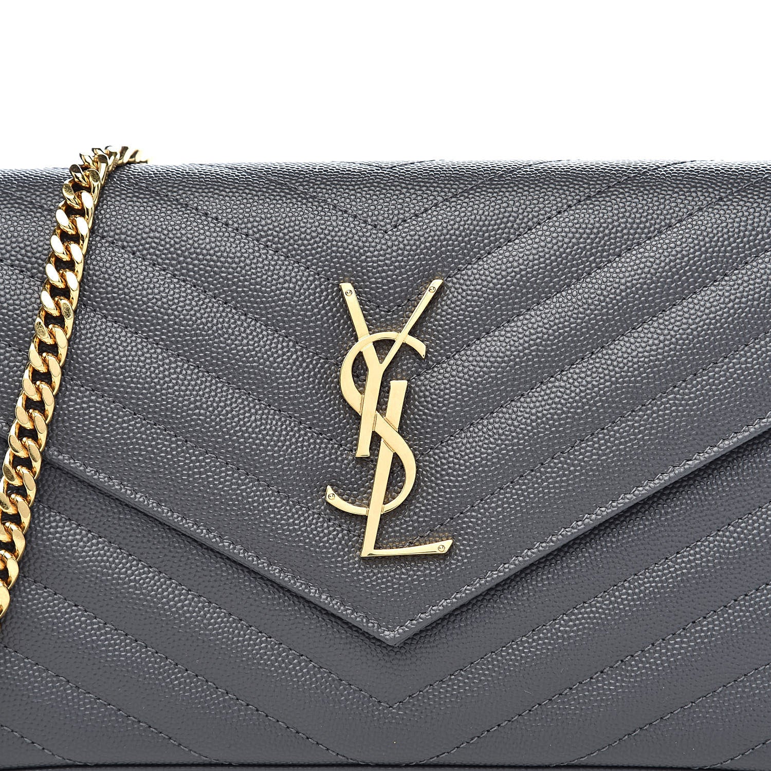 Saint Laurent Grain De Poudre Matelasse Chevron Monogram Chain Wallet Earth 9 of 9