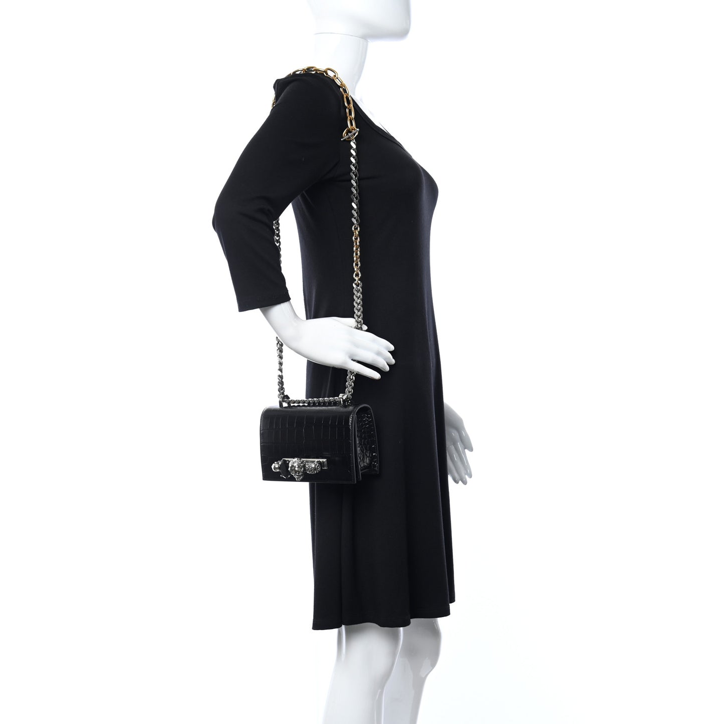 Crocodile Embossed Calfskin Knuckle Crossbody Black