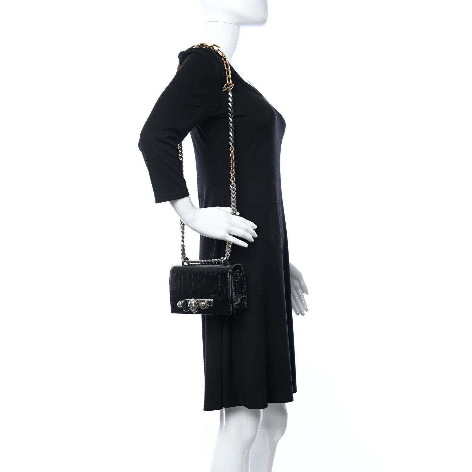 Alexander McQueen Crocodile Embossed Calfskin Knuckle Crossbody Black 2 of 9