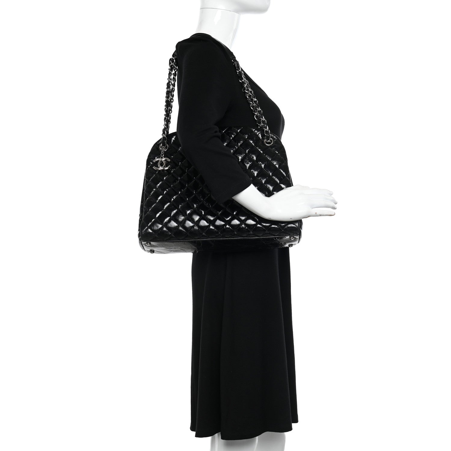 Chanel Glazed Calfskin Quilted Large Just Mademoiselle Bowling Bag Black 2 of 10