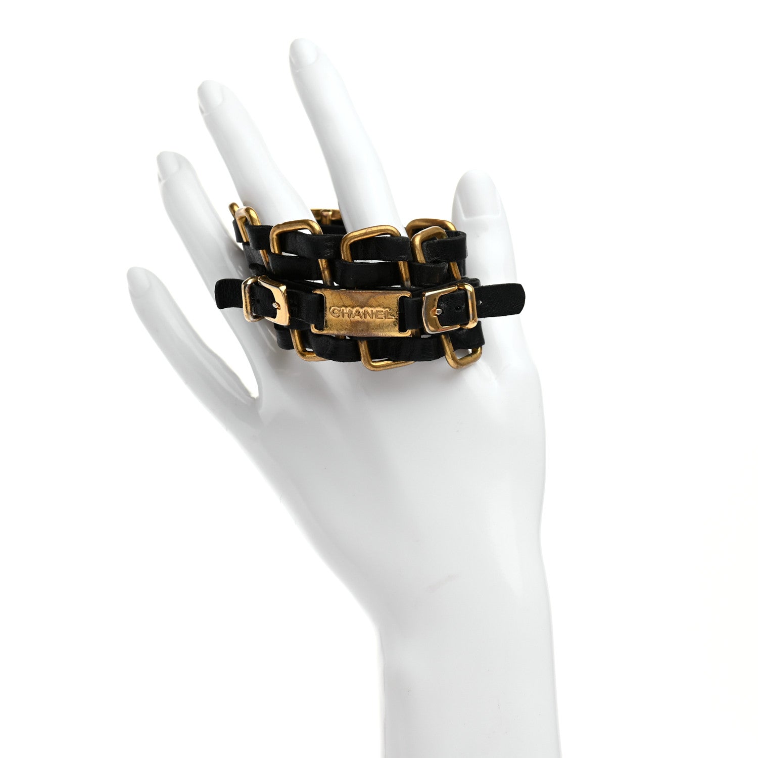 Chanel Lambskin Chain Bracelet Black Gold 2 of 5