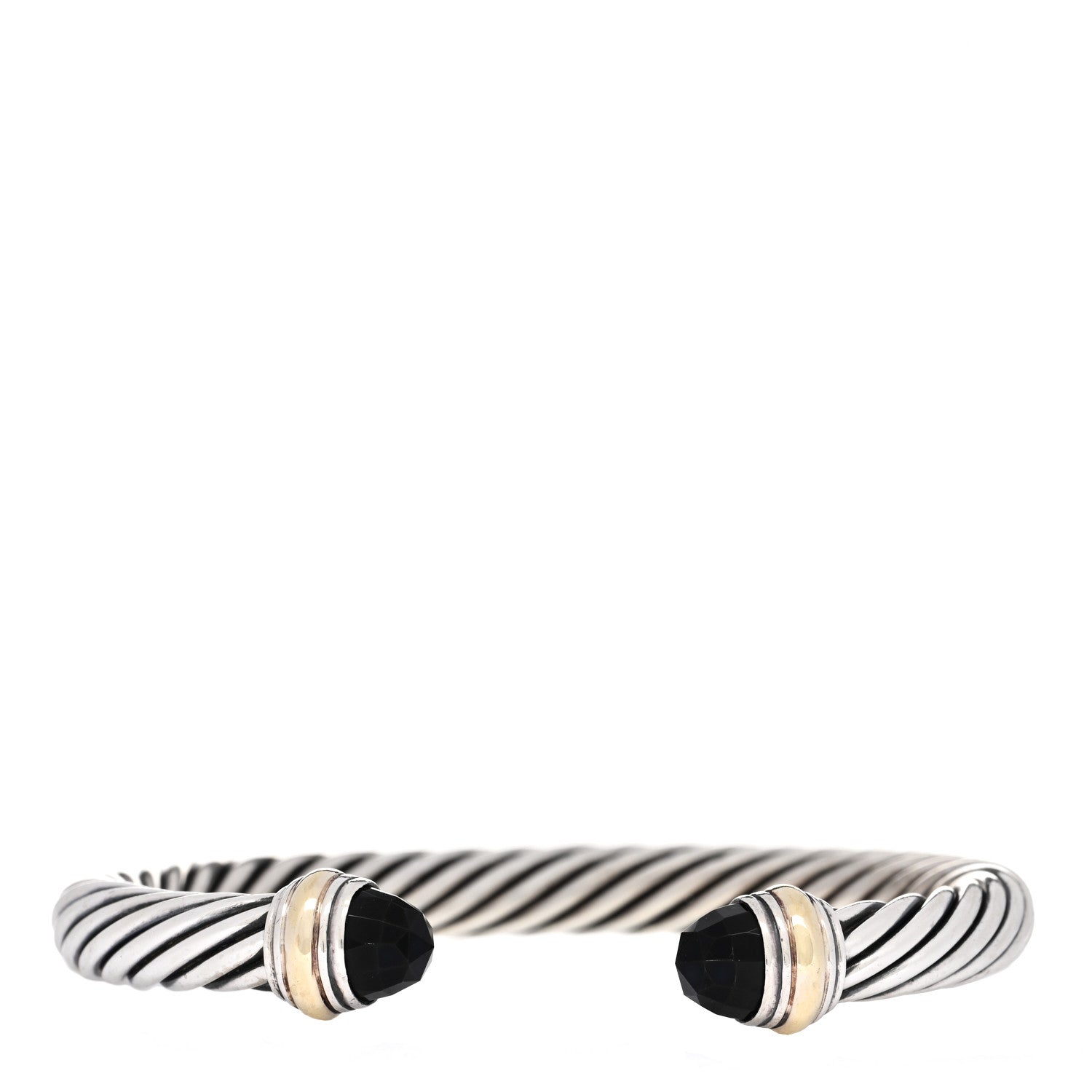 David Yurman Sterling Silver 14K Yellow Gold Black Onyx 7mm Cable Classics Bracelet 1 of 3