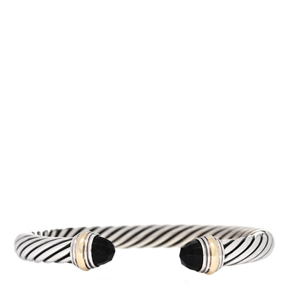 David Yurman Sterling Silver 14K Yellow Gold Black Onyx 7mm Cable Classics Bracelet 1 of 3