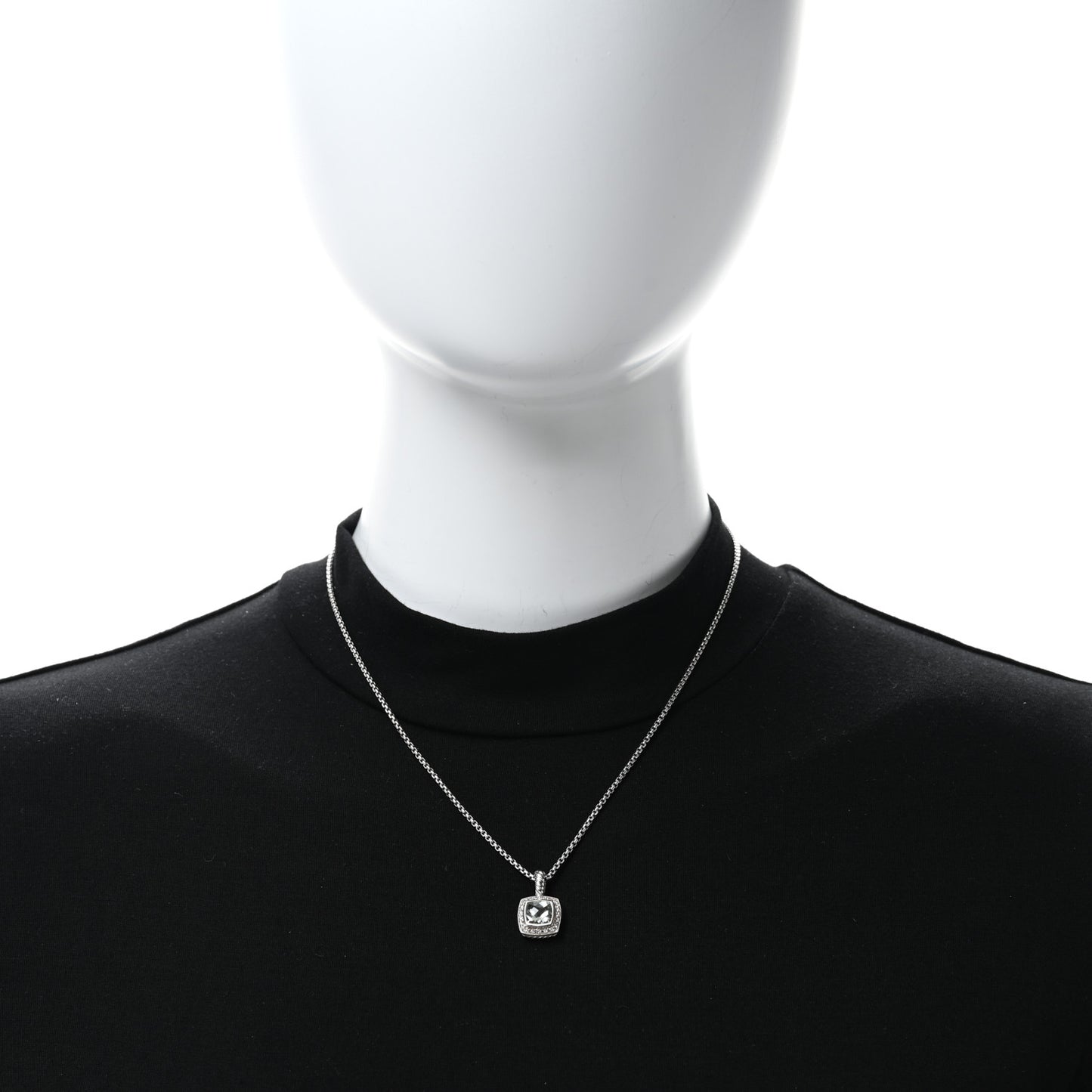 Sterling Silver Diamond Prasiolite 7mm Petite Albion Pendant Necklace