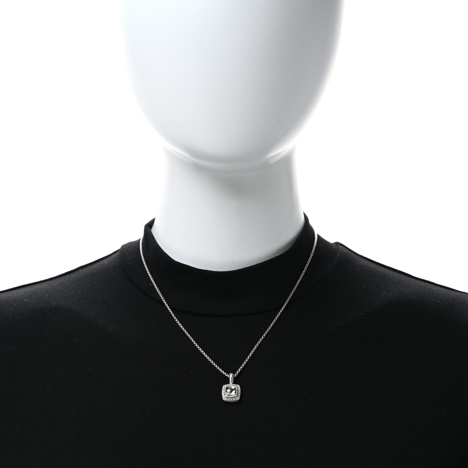 David Yurman Sterling Silver Diamond Prasiolite 7mm Petite Albion Pendant Necklace 2 of 4